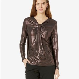 H by Halston long sleeve gathered neck blouse - Small